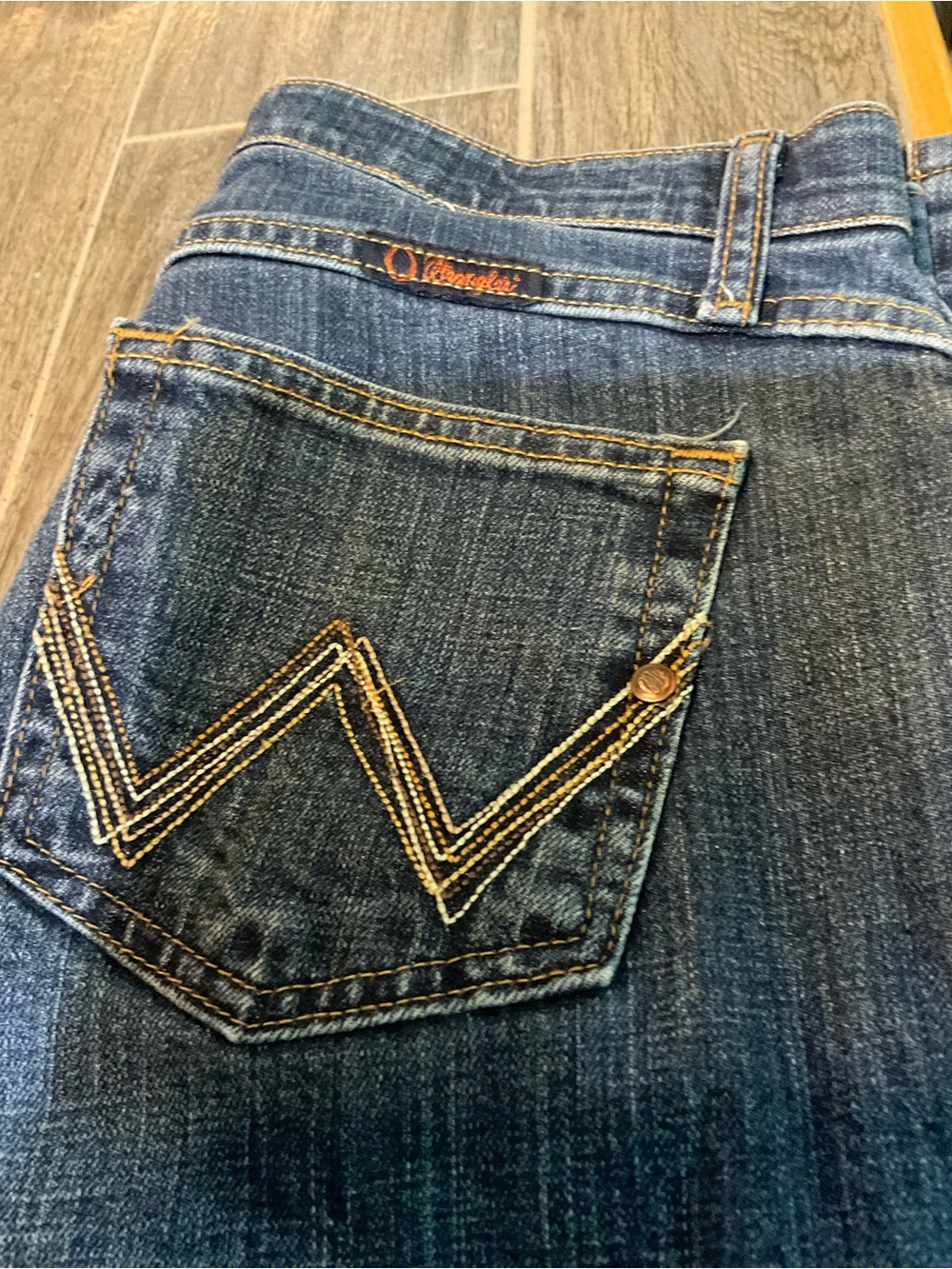Wrangler Women’s Dark Blue Bootcut Jeans with Gold Stitching